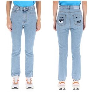Chiara Ferragni Flirting Pockets Embroidered Slim Jeans Classic Blue Sz 27